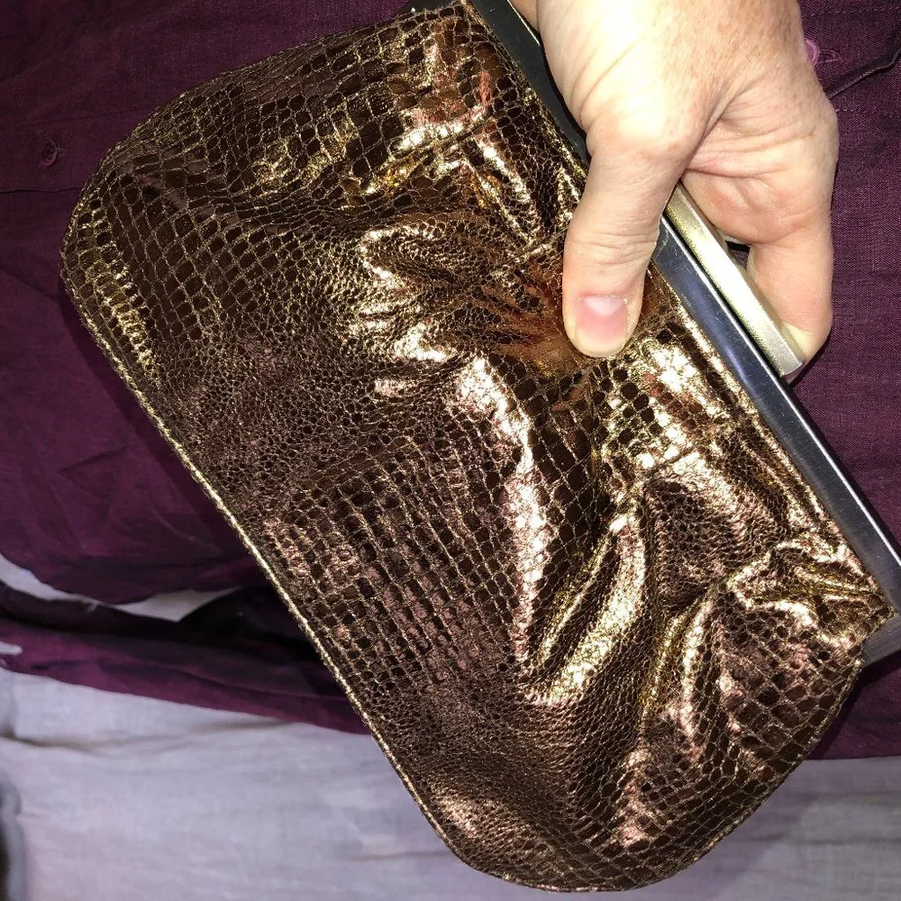 aldo 10x5 Bronze metallic snakeskin clutch